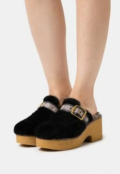 Cheapest 🔔 Coach DYLAN SHEARLING - Heeled Mules - Black/oak 😀