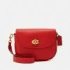New 🔔 Coach POLISHED PEBBLE WILLOW SADDLE BAG - Across Body Bag - Sport Red ⌛