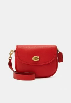 New 🔔 Coach POLISHED PEBBLE WILLOW SADDLE BAG - Across Body Bag - Sport Red ⌛