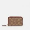Best deal 😀 Coach 🧥 COATED SIGNATURE SMALL ZIP AROUND CARD CASE - Wallet - Tan Rust 🎉