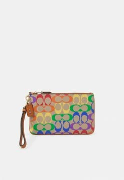 Cheap 🔔 Coach PRIDE 🧥 COATED SIGNATURE SMALL WRISTLET - Clutch - Tan Natural/multi ⌛