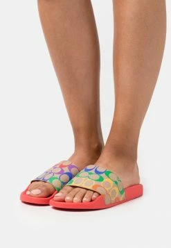 Best Sale ⌛ Coach UDELE RAINBOW SLIDE - Mules - Tan/multi-colored/pop Red/miami Red 👏