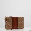 Cheap 🔥 Coach 🧥 COATED SMALL WRISTLET - Wallet - Tan Rust 💯